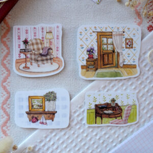Lot de stickers "Ambiance papier peint" par chatdudesert. Photo prise de face avec vue sur l'ensemble des stickers qui composent le lot.